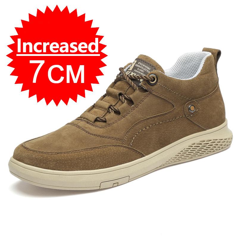 New Men Elevator Shoes Height Increase Insole 7CM Leather Casual Men Shoes Sneakers Man Breathable Leather Shoes Men Ankle Boots