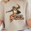 Tričko Disco Elysium, Retro detektivní hra Tričko, Dárek pro RPG Hráče, Dárek pro fanoušky Kima Kitsuragiho, Tričko Sunrise Parabellum, Dárek pro RPG Hráče