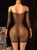 Fhseer Women'S Hollow Out Sexy Lingerie Ripped Design Long Sleeve Bodycon Mini Dress See Through Babydoll For Private Party