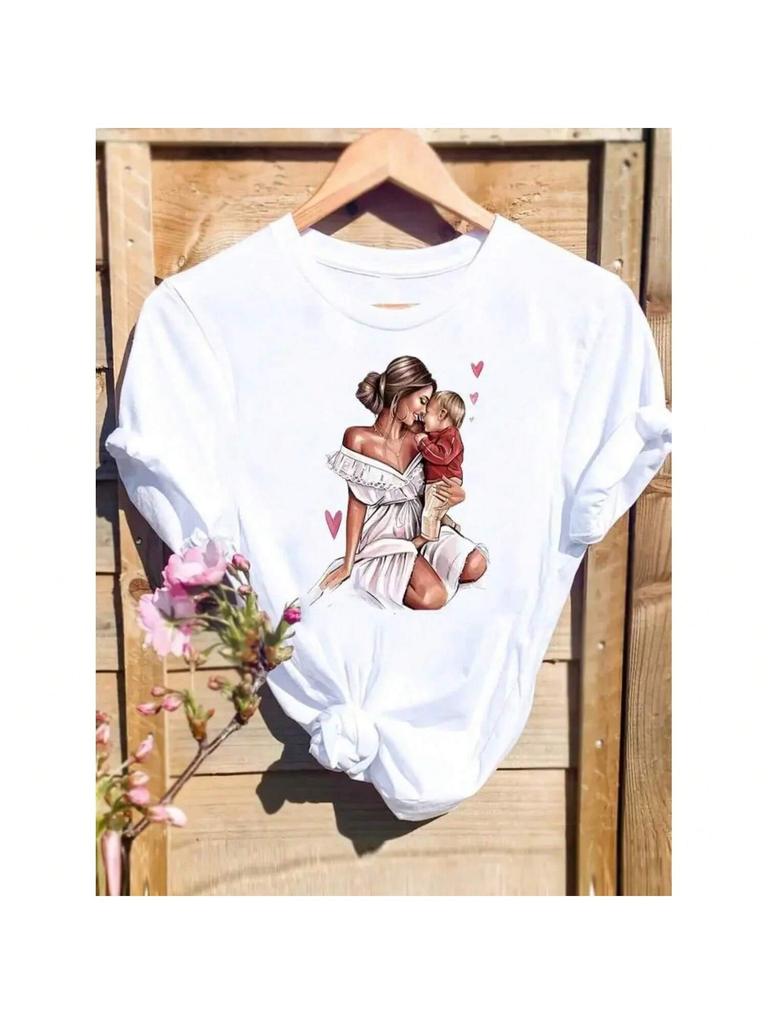 Summer Clothing T-Shirts Fashion Shirt Female Short Sleeve Mom Mama O-Neck Graphic T Top Wounisex Print Cartoon Tee T-Shirt