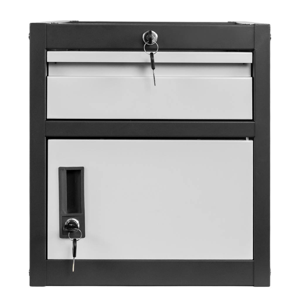 Mega-M tool cabinet for workbenches 1 drawer + 1 cabinet with doors W-37 cm x D-48.6 cm x H-50 cm system 01 graphite/gray front N