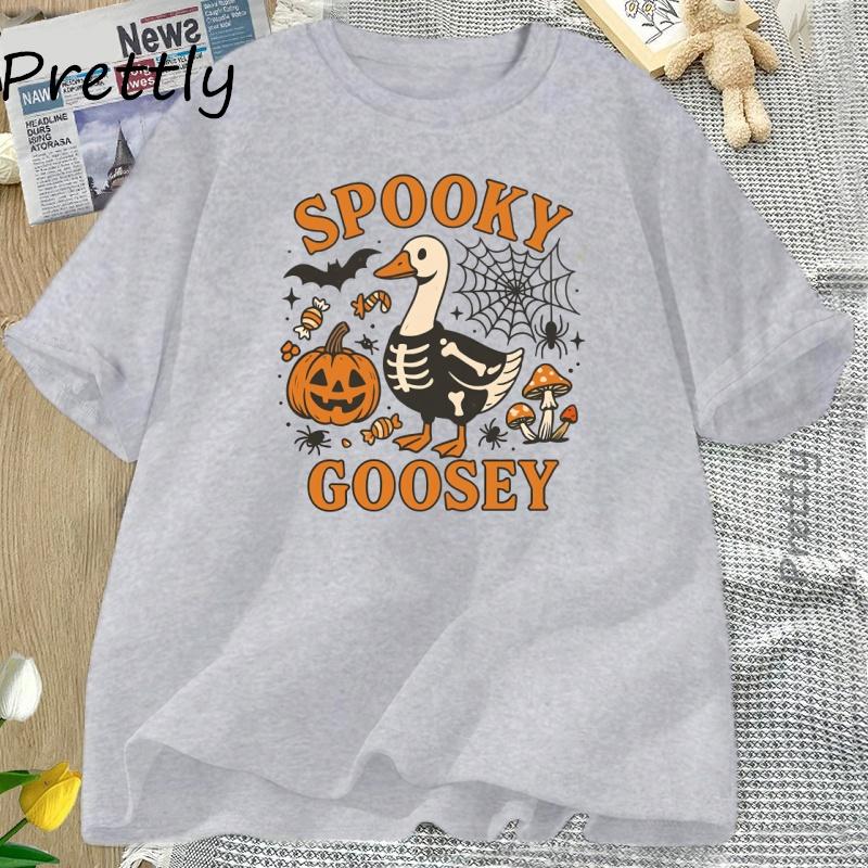 Spooky Goosey TShirt Funny Halloween Goose T Shirt Cute Horror Short Sleeve Pumkin Tshirt Fall Vintage Women Clothing Tops