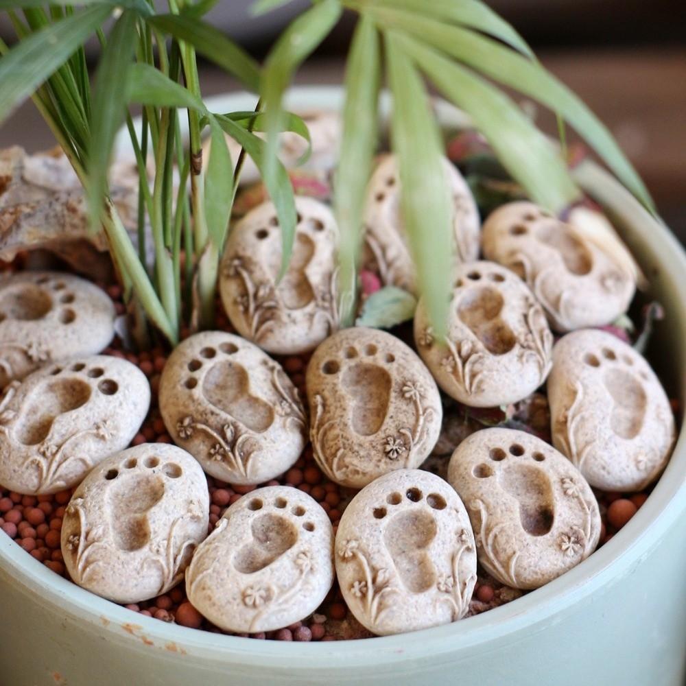 20PCS Small Footprint Stepping Stones Decorative Potted Footprint Ornament Garden Decor