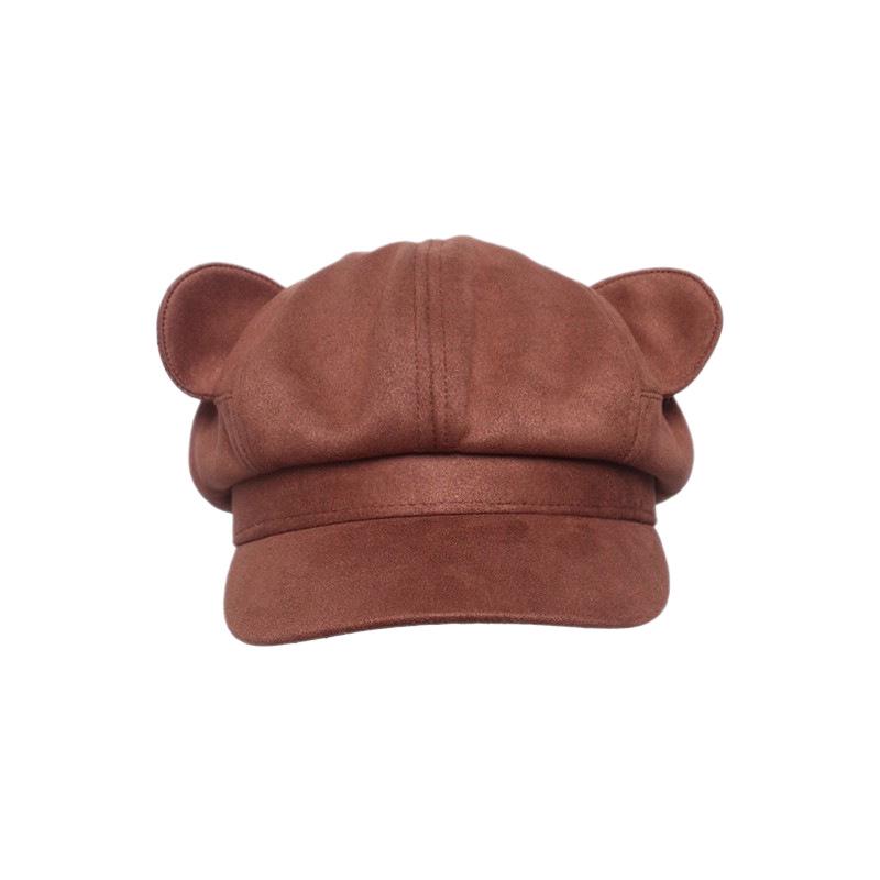 Women's Sweet Bear Ears Suede Octagonal Beret - Cute, Versatile Autumn/Winter Hat for a Flattering Fit