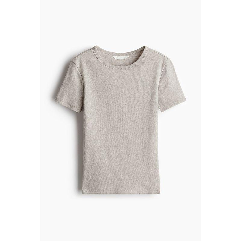 

Женская футболка HM 2025 Осень Новое поступление Мода Слим Короткий рукав Узкий вырез Прямой низ Топы 1260556 Mix light beige 155/80