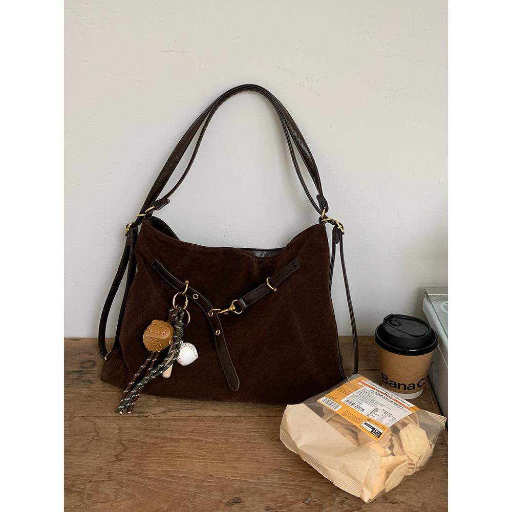 IELGY Ladies Tote Bag Suede Large Capacity Autumn Winter Casual One-Shoulder Messenger Commuter Bag
