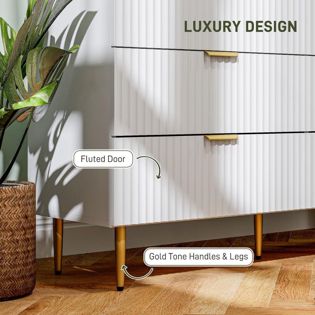 Modern 6-Drawer Chest with Golden Handles, 120x40x76.5cm, White