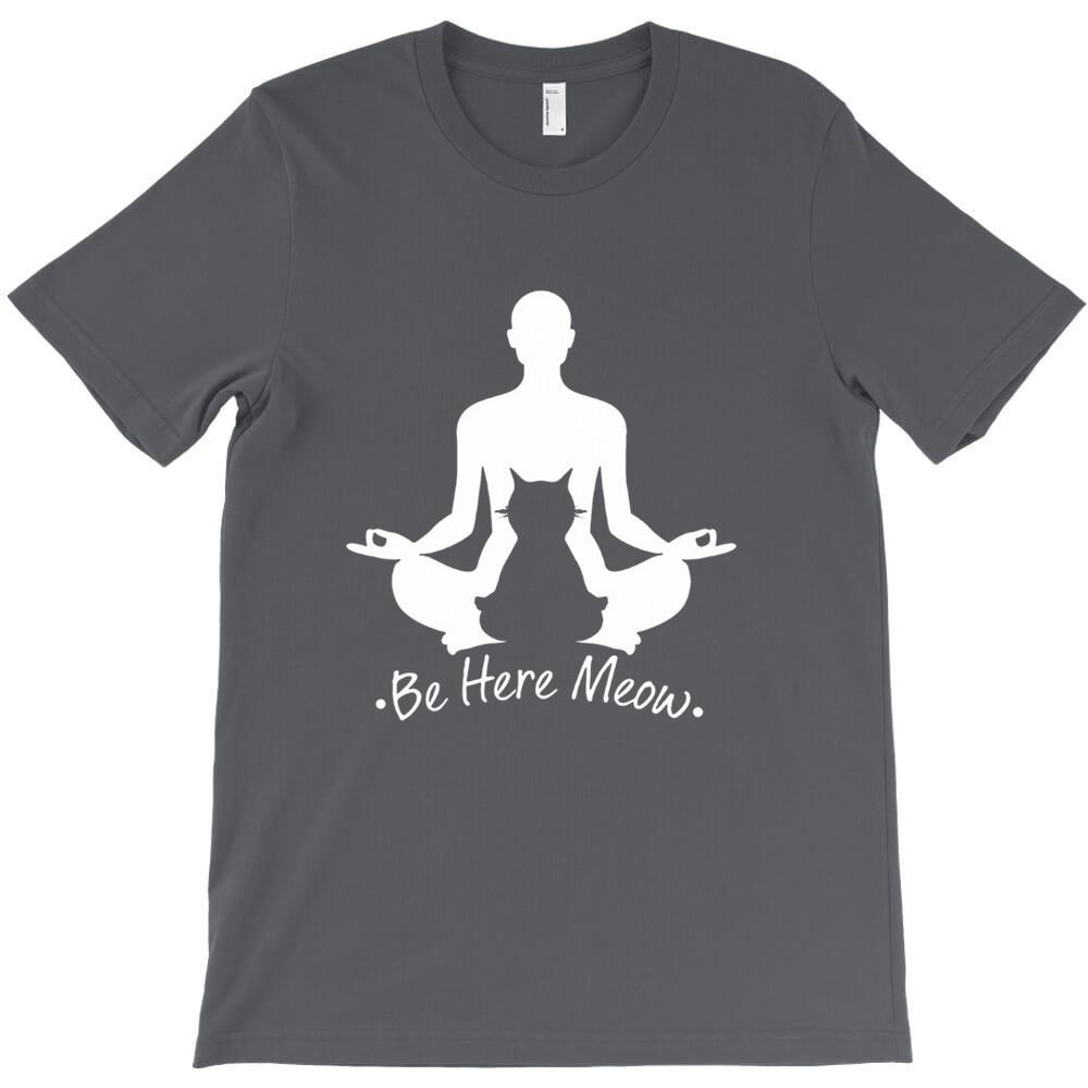 Be Here Meow Yoga With Cats Lovers T Shirt Short Sleeve T Shirts Men Funny T