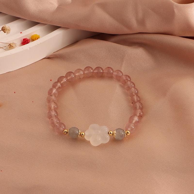 Natural Strawberry Crystal Bracelet, Peach Blossom Bracelet, Moonstone Cat's Claw Crystal Pixiu Natural Freshwater Pearl Bracelet.