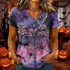 T-shirt d'Halloween pour femme à col en V et manches courtes, Haut décontracté élégant et confortable