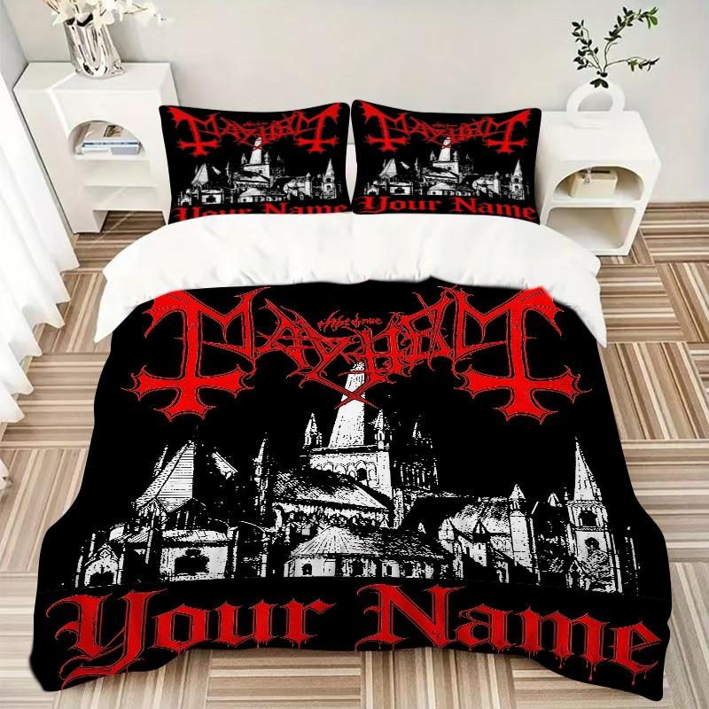 Mayhem Dark Gothic Metal Shirt Bedding Set Personalized Washable Custom 3Pcs Duvet Cover Pillowcases Soft Microfiber Home Bedroom Gift
