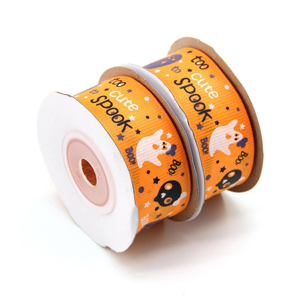 10 Yards/Roller Halloween Themed Polyester Grosgrain Ribbon Spooky Pattern Ribbon For Holiday Decor Diy Crafts Multiple Widths