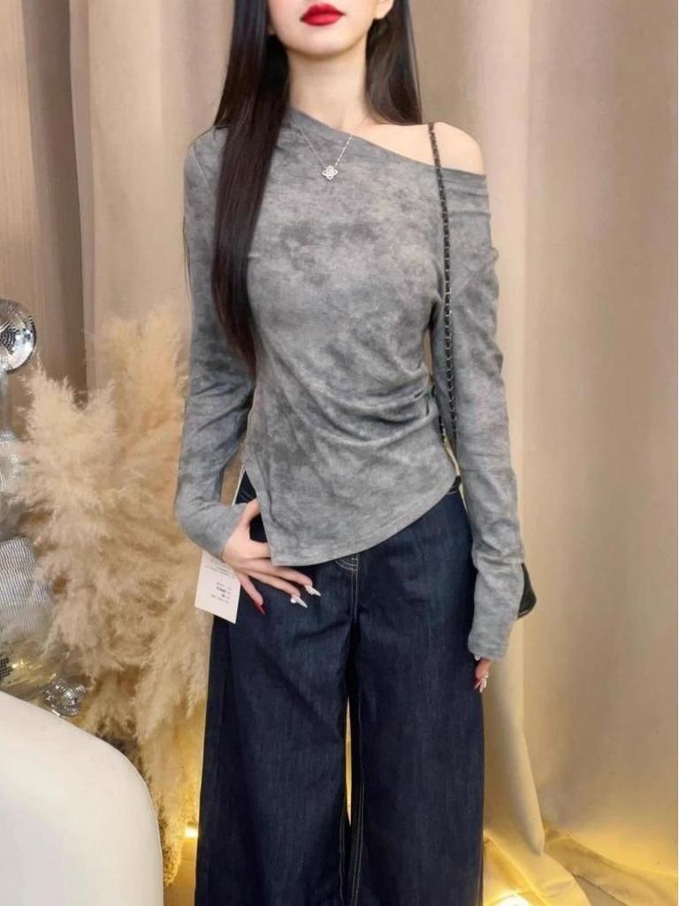 Autumn Tie-Dye Long Sleeve Slimming Women's Top | Flattering Base Layer Shirt