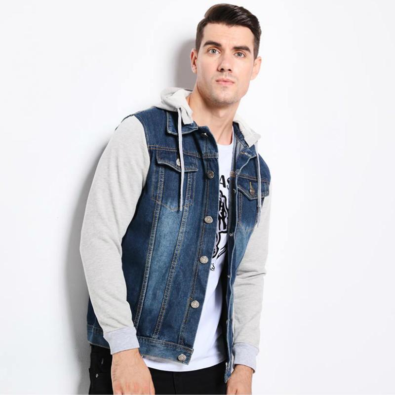 Džínová bunda Muži Džíny s kapucí Bundy Pánská móda Patchwork Mikiny Ležérní Kovboj Pánská bunda Streetwear Pánské bundy a kabáty