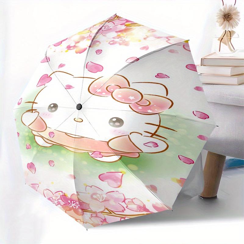 Hello Kitty,Sakura Automatic Folding Umbrella-Simple 8-Rib Design, Bright Cartoon Pattern, Durable Iron Frame, Suitable For Travel, Outdoor,