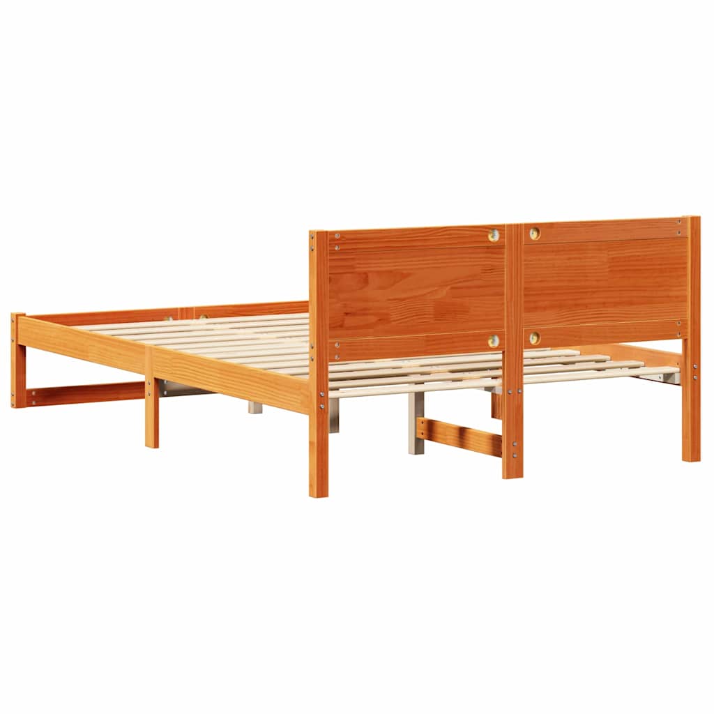 Bed Frame Wax Brown 140 X 190 Cm Solid Pine Wood