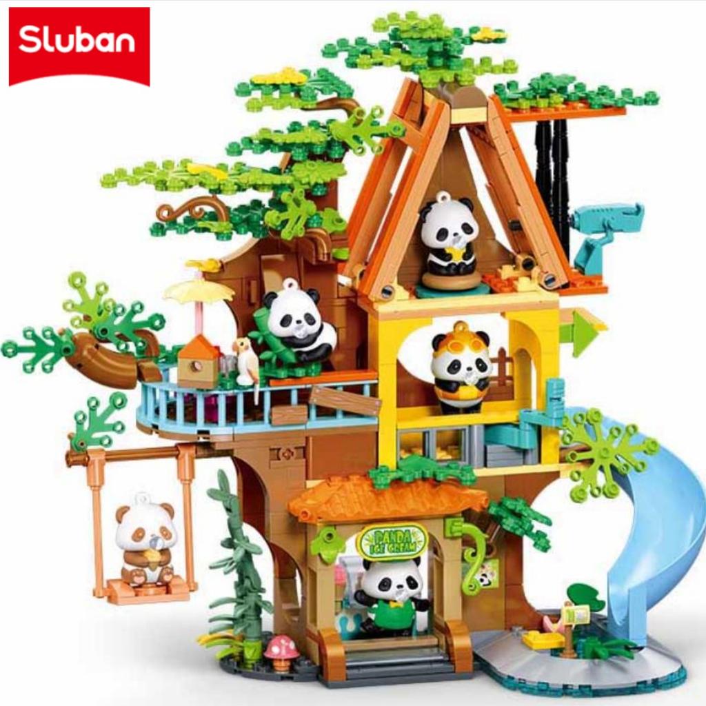 Sluban Girls Construction Blocks Kit, Cute Cat House Villa & Panda Tree House Diy Blocks Set Educational Creative Toy Sets For Kids