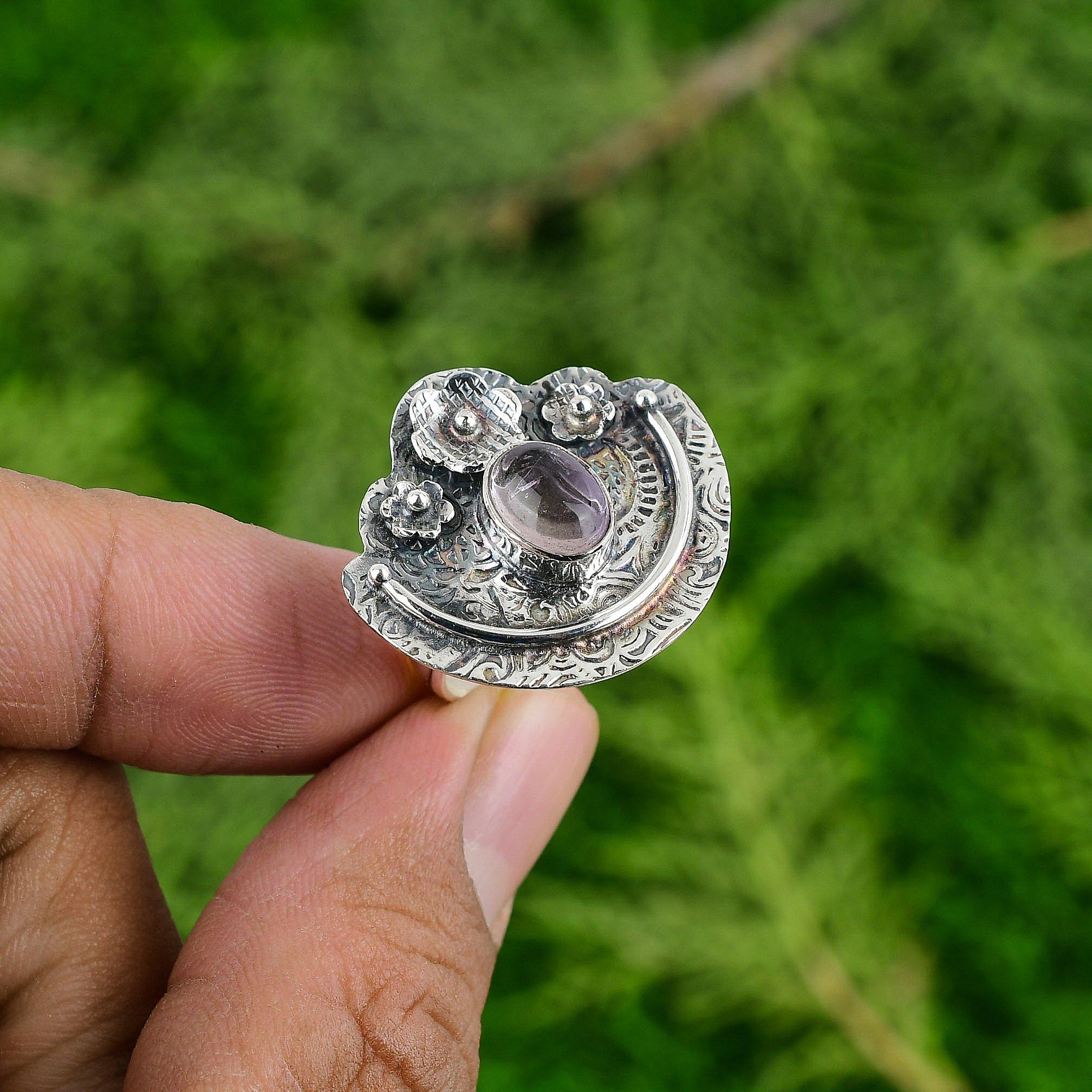 

Easter Sale Ametrine Gemstone Birthday Statement Flower Ring Jewelry 925 Silver Adjustable