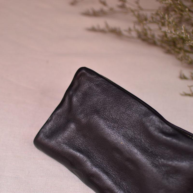 Retro Pleated Genuine Leather Long Wallet with Card Slots and Bill Compartments