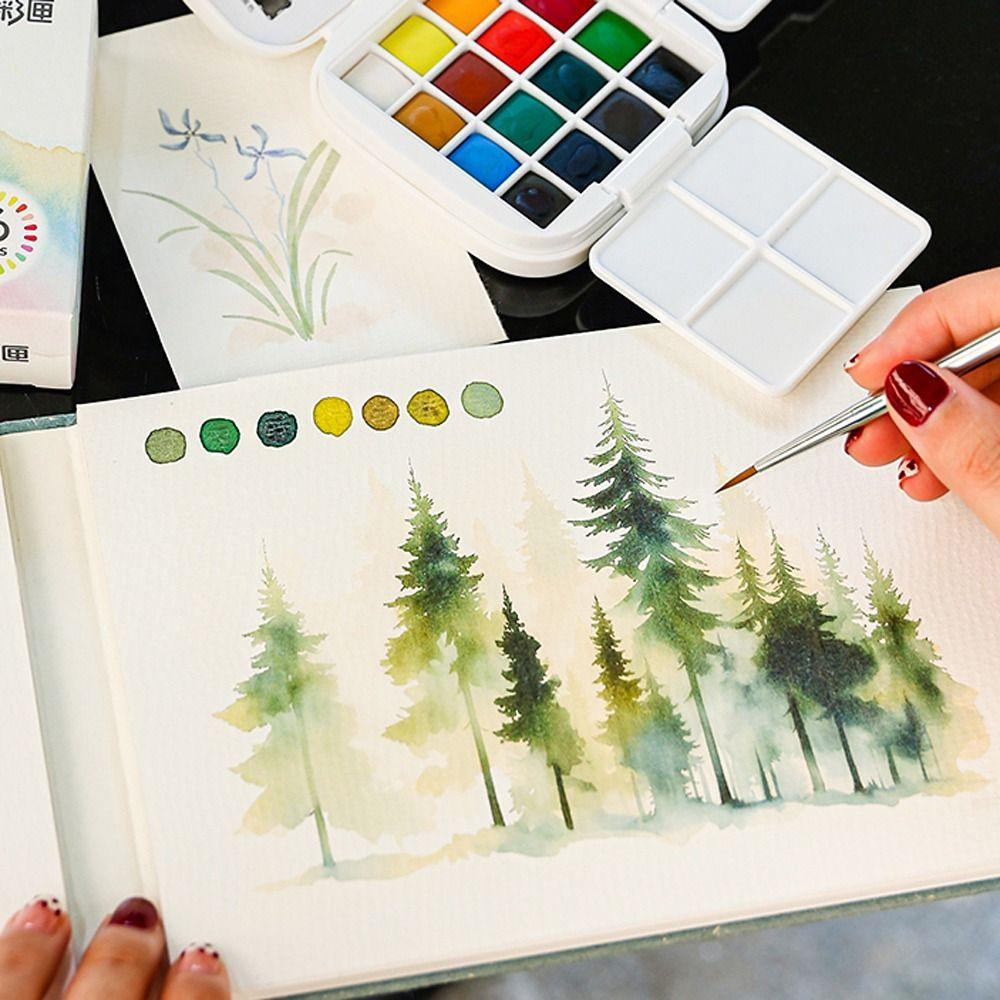16 Colors Watercolor Sets Mini Painting Pigments  for Art Drawing Sketching