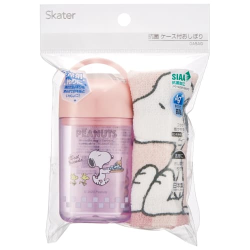 Skater Antibacterial Hand Towel Set with Case, Snoopy 80s Cafe Design, Made In Japan, 32 X 30.5 Cm (OA5AG-A)