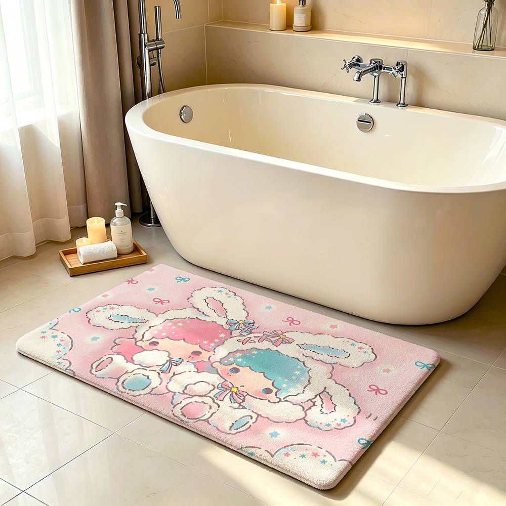 Kawaii L-Little Twin-Stars Carpet Bathroom Anti-slip Mat Door Mat Home Decoration Mat Entrance Door Mat Scratch-resistant Mat