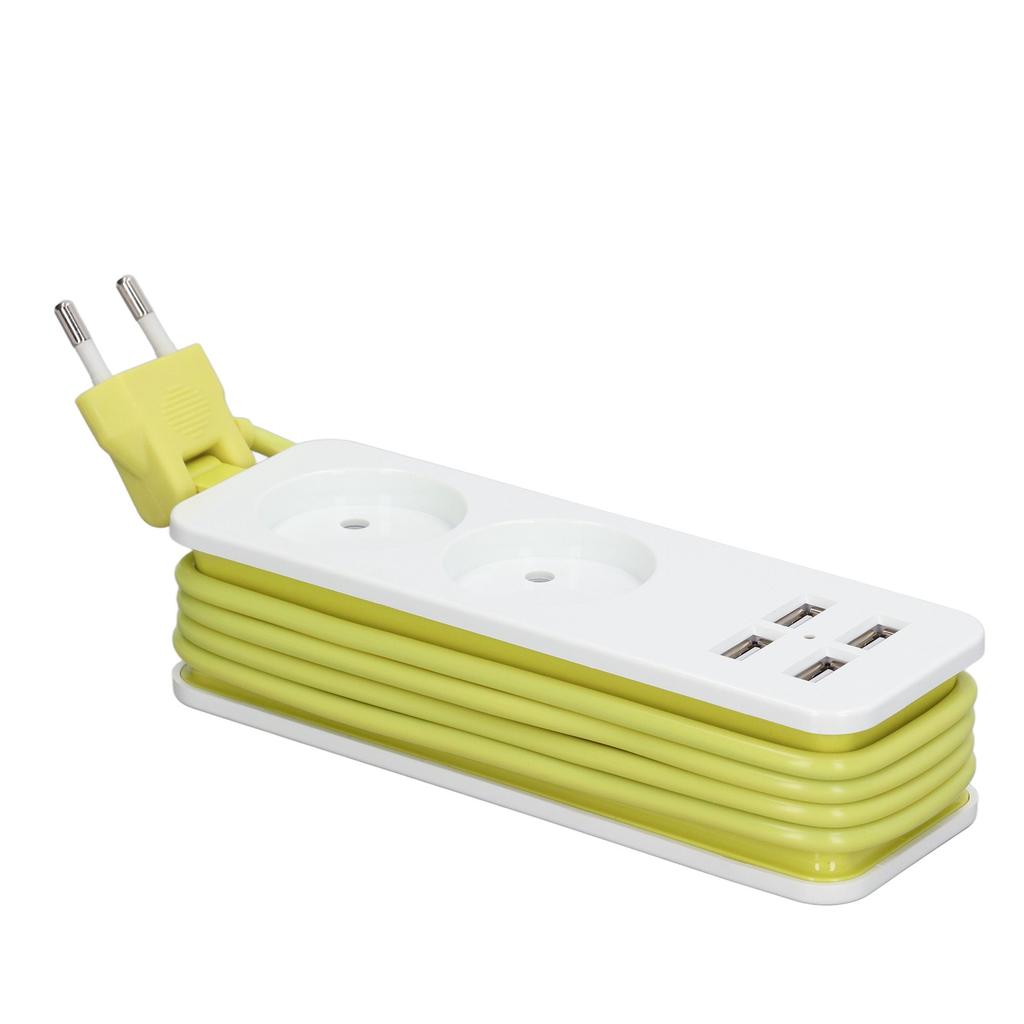 Régua de Energia 1200W 10A 2 Tomadas Redondas 4 Portas USB Tomada de Energia para Telefone Laptop