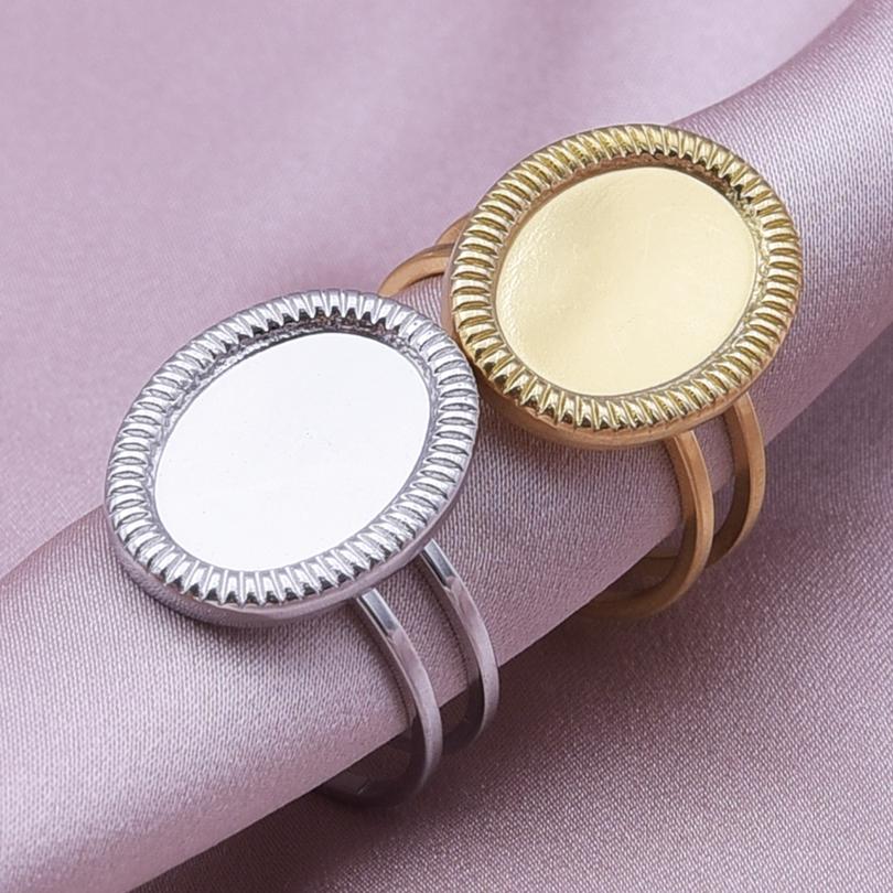 Fashion DIY Drip Oil Rhinestone Round Oval Water Droplets Blank Settings Open Adjustable Stainless Steel Ring For Women Men Gift