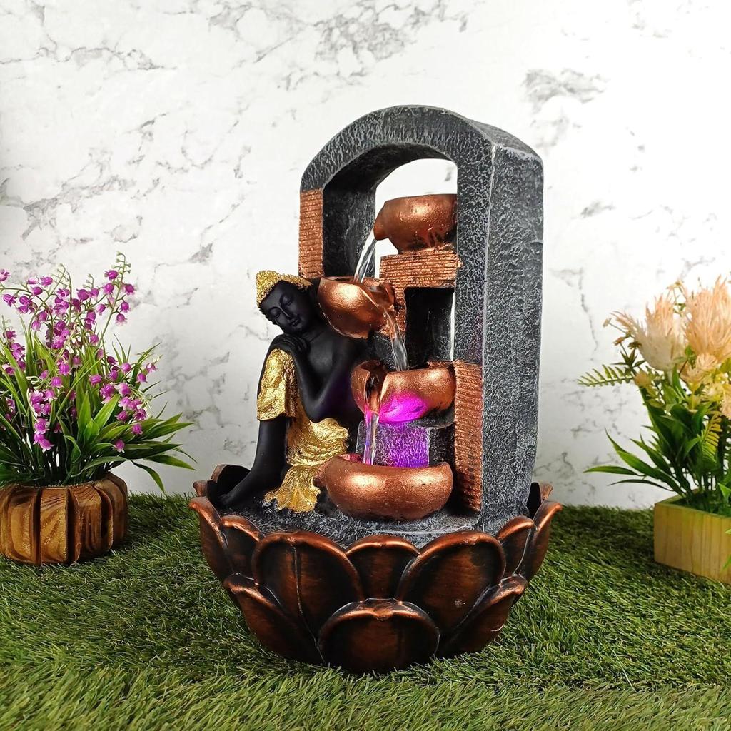 Nirvana Buddha 4 Step Table Top Water Fountain with RGB LED Light for Home Décor/Gift/Vastu/Pooja/Reception/House Warming