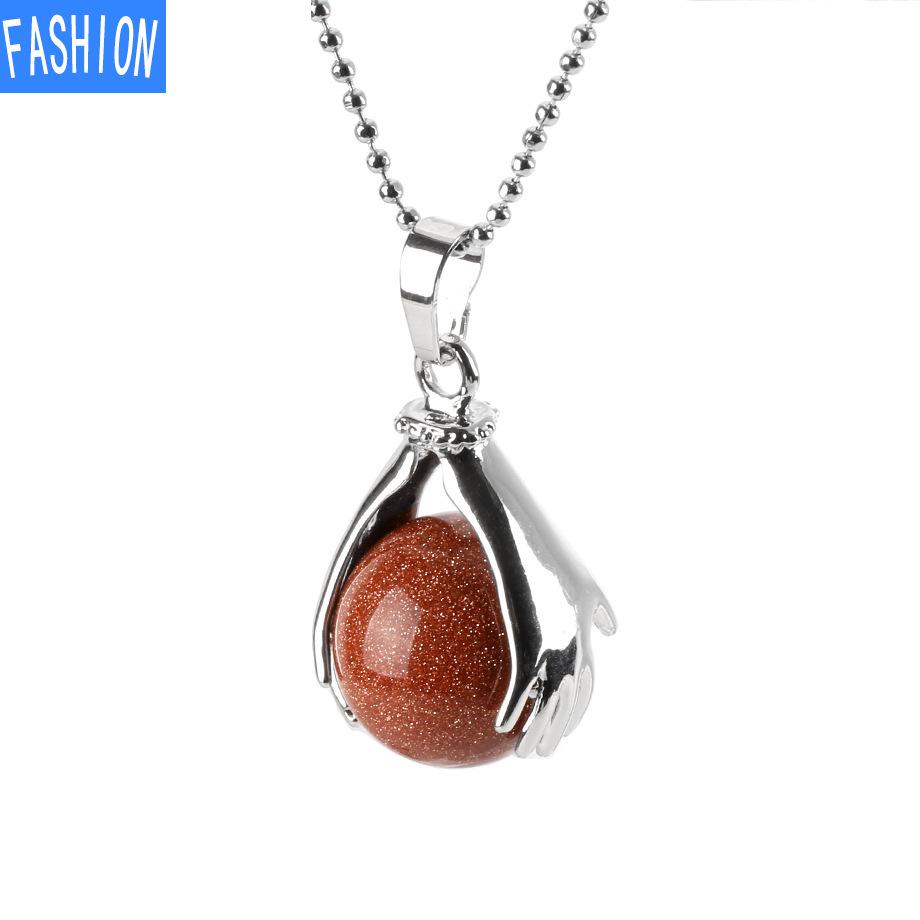 Palm Natural Stone Beads Crystal Pendant Necklace
