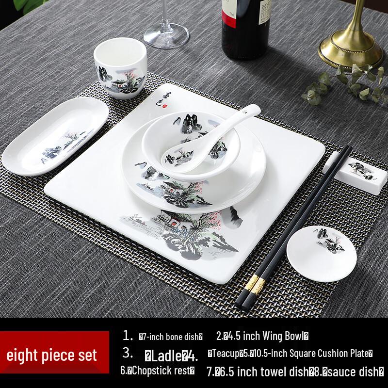 High-Grade Ceramic Tableware Set with Landscape Painting