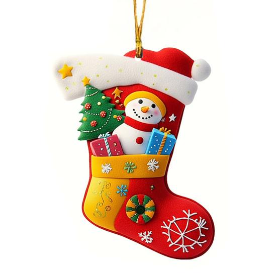 Christmas Socks Santa Claus Red Hanging Ornament Acrylic Decorative Keychain Pendant Xmas Stockings Wall Decoration