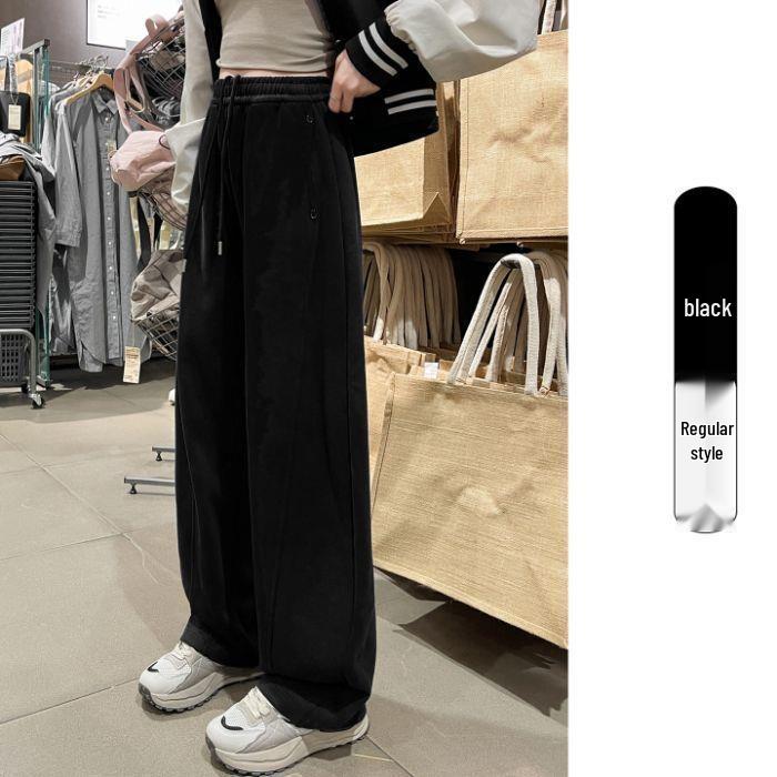 

American Style Grey High Waist Loose Wide-Leg Sweatpants - 2025 Casual Drape Curved-Leg Design M чёрный