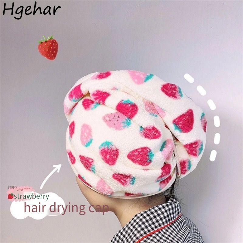 

Hair Towels Water-absorbent Household Quick Drying Cute Strawberry Print Sauna Coral Fleece Turban Headscarf Soft Korean Home 24x64cm розовый