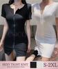 Coco Yuka Tight Sexy Mini Dress with Zipper and Short Sleeves Size & Women's (Black, M)