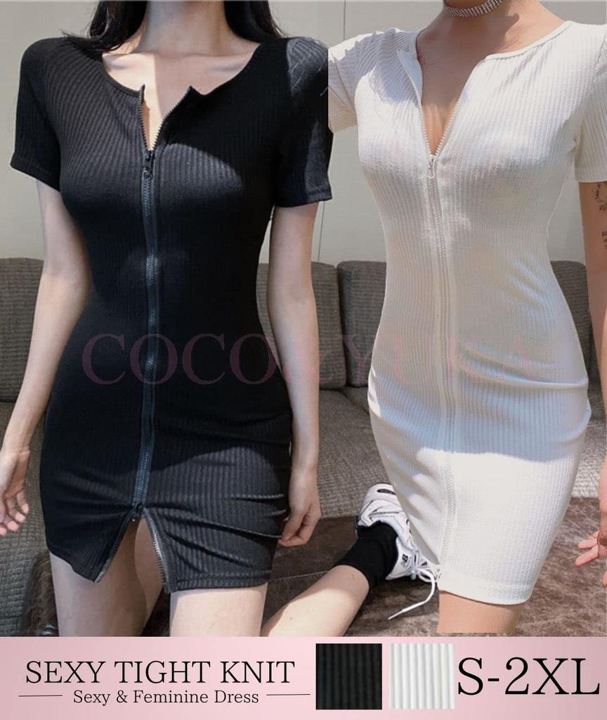 Coco Yuka Tight Sexy Mini Dress with Zipper and Short Sleeves Size & Women's (Black, M)