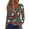 Women's Fashion Casual V-Neck Button-Up Long-Sleeve T-Shirt With Christmas Print Top