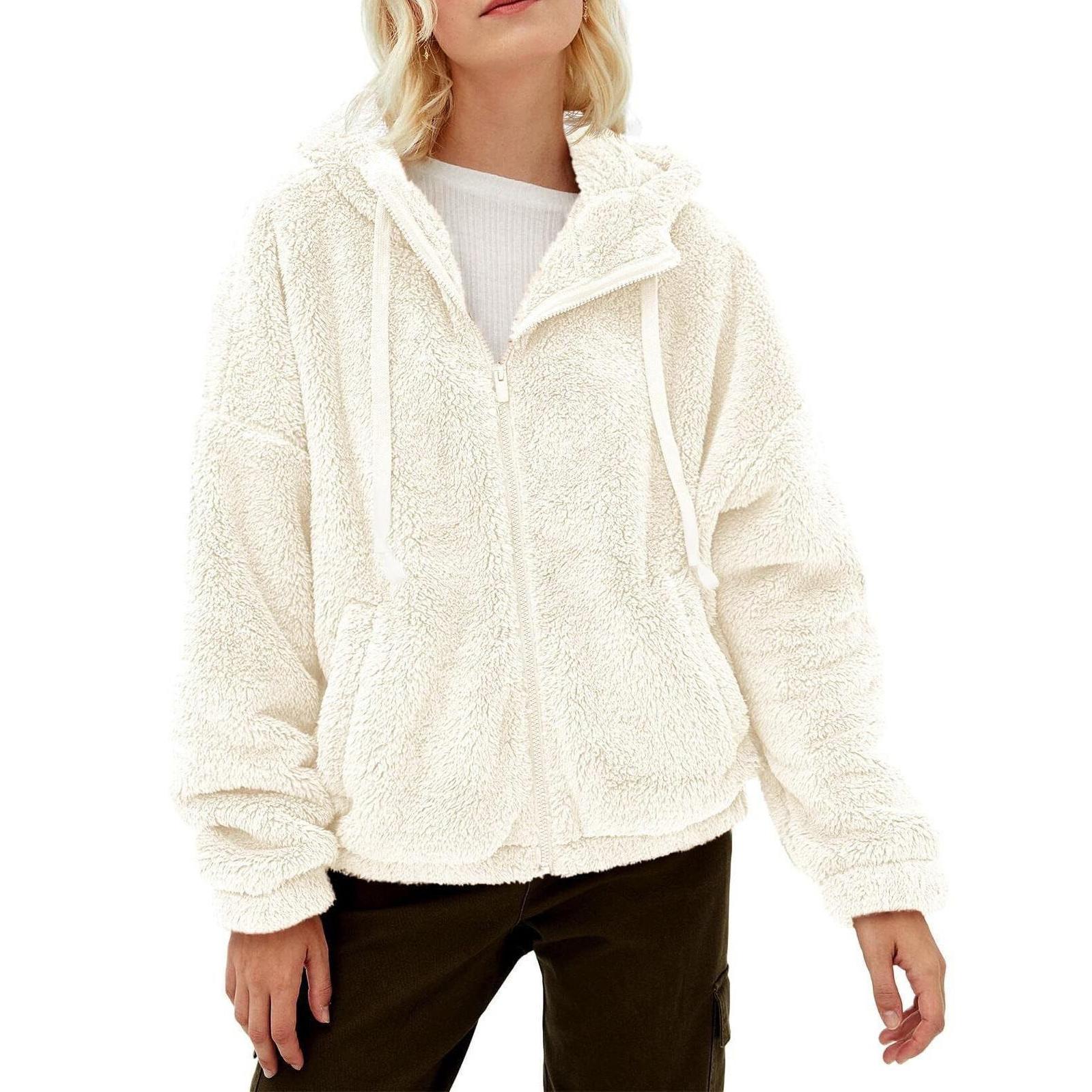 

Осенне-зимний женский модный однотонный повседневный свободный свитер на молнии с длинными рукавами, свитер, куртка с капюшоном XXXL абрикосовый