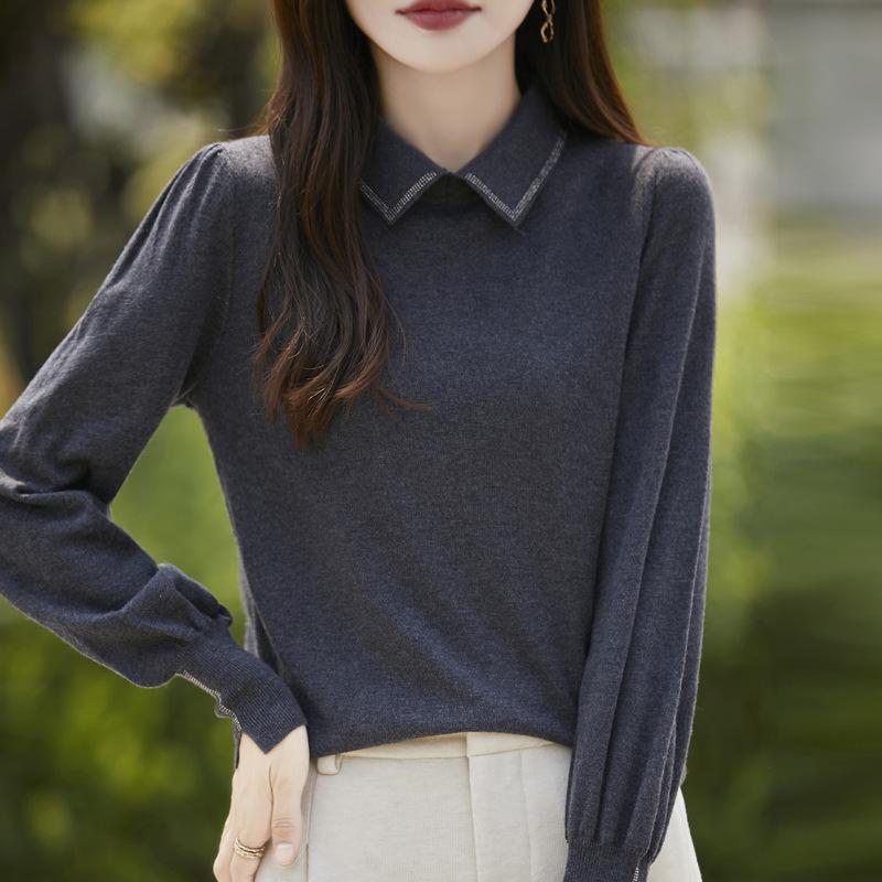 

Осенне-зимний женский вязаный свитер, пуловер, свитер с лацканами, воротник рубашки, длинный рукав, свитер XXL темно-серого