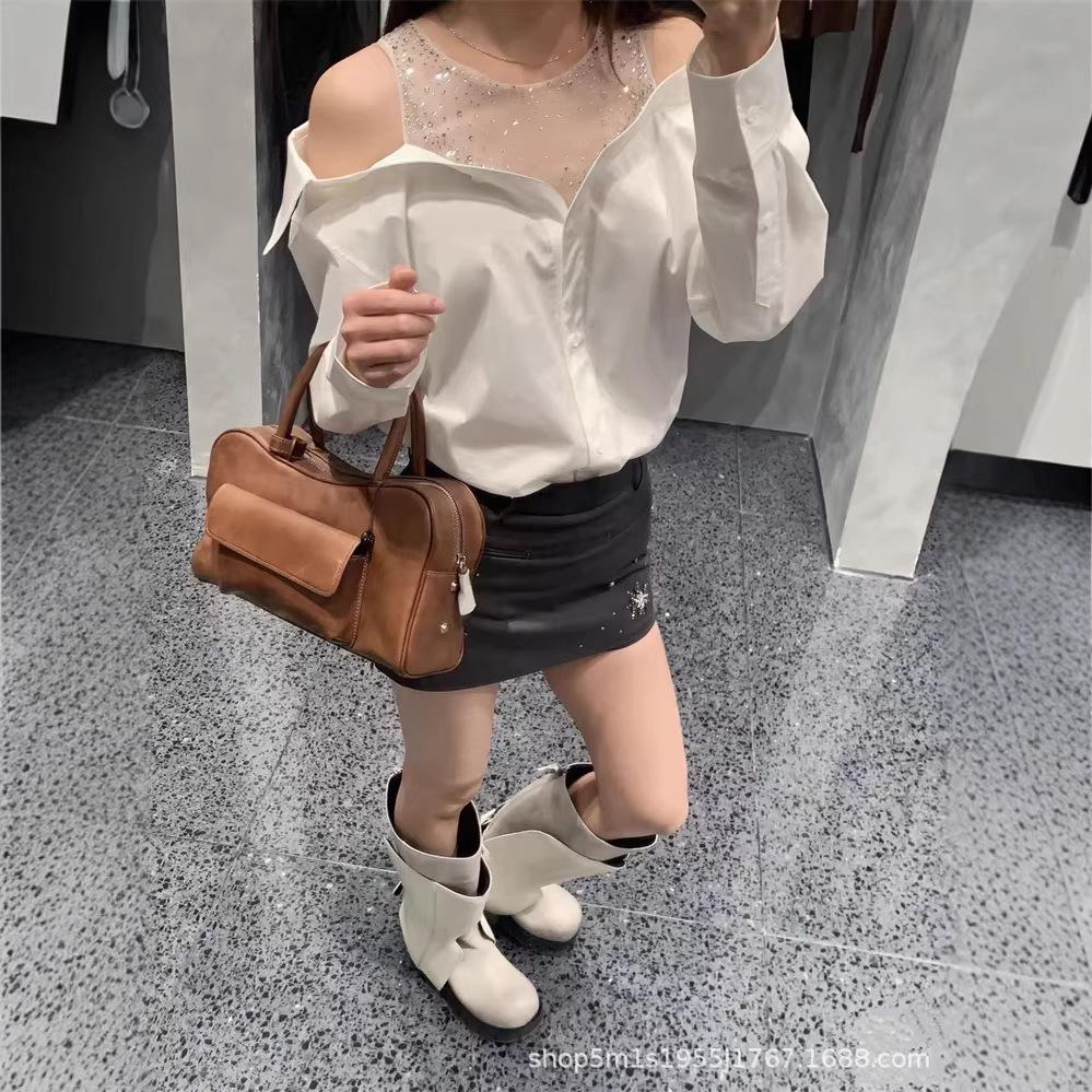 Spring 2026 New Arrival: 3D Studded Rhinestone Grey A-line Hip-hugging Skirt for Women Small серый