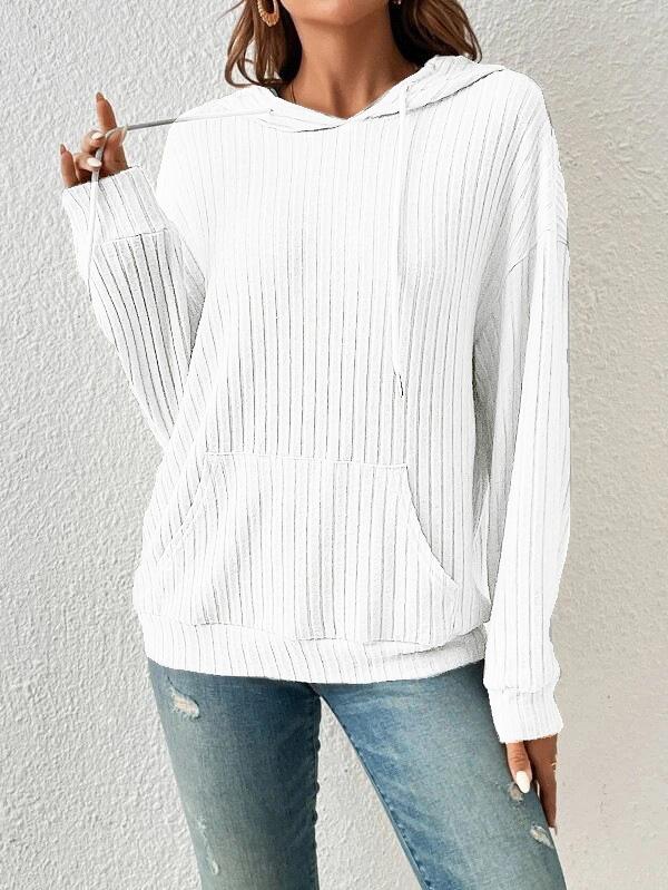 Damen Kapuzenpullover mit langen Ärmeln, Stricktop, A-Linie, lässig, gestreift, mit Tasche, Hoodie 2026 Frühling, tägliches Sweatshirt