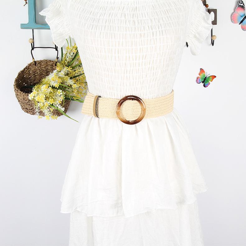 Cotton And Linen Wind Woven Belt Women'S Round Square Buckle Dress Long Shirt Decorative Waist Seal