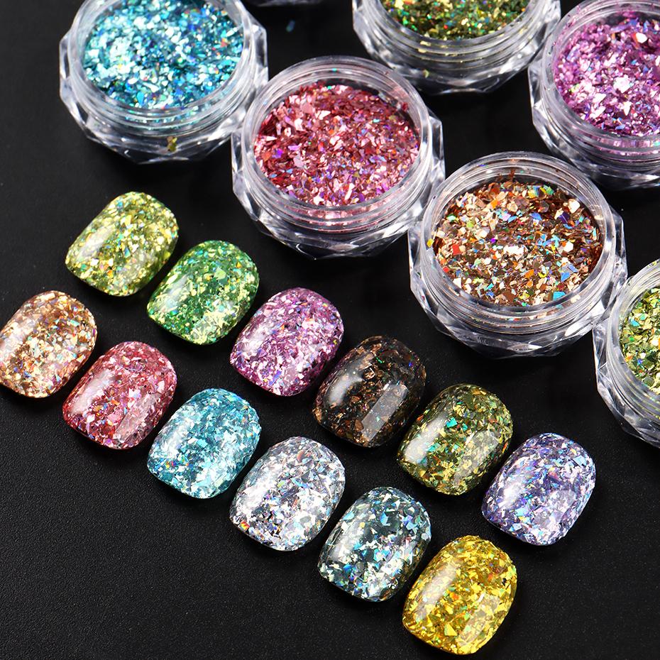 Xiaomi 12pcs Irregular Holographic Nail Art Glitter Sequins Sparkly Nail Flakes Foil Glitter Powder Mermaid Makeup Manicure Decorations