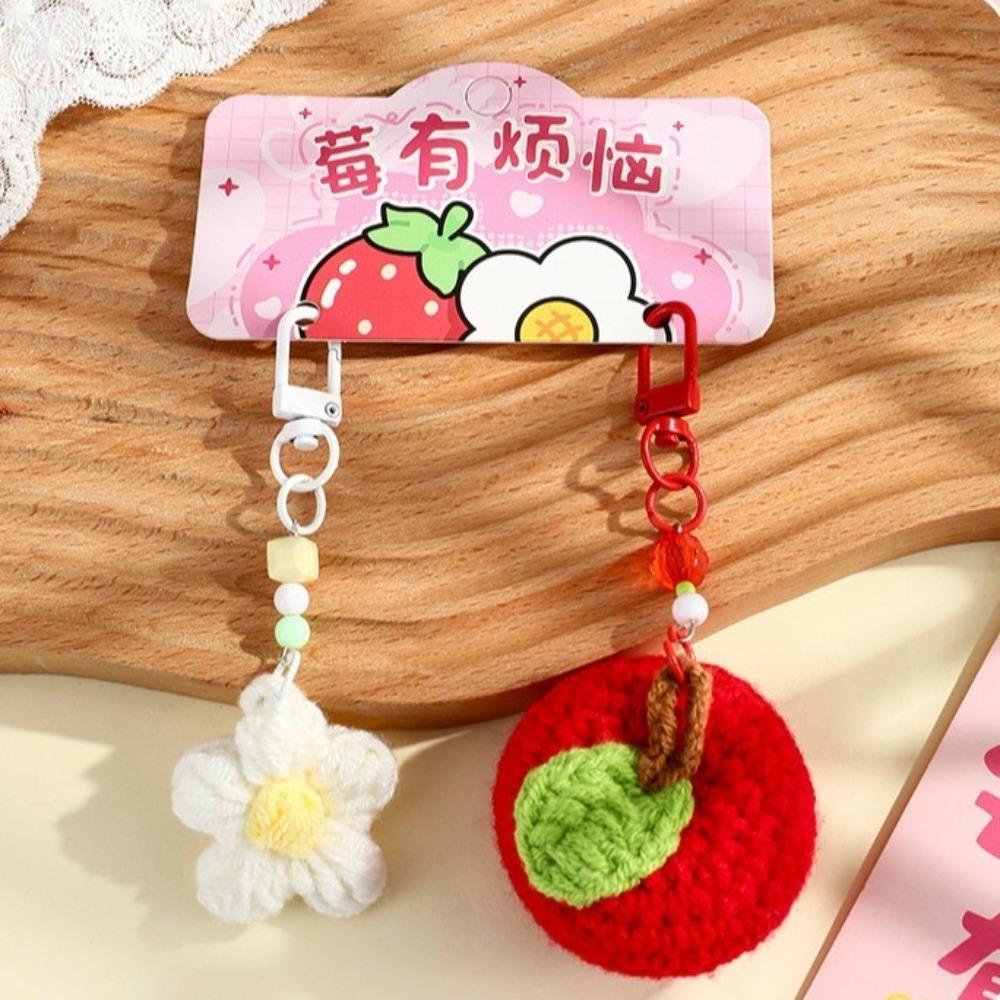 1pair Bag Hanging Crochet Fruit Keychains Charms Car Keyrings Simple Knitted Flower Pendant Male
