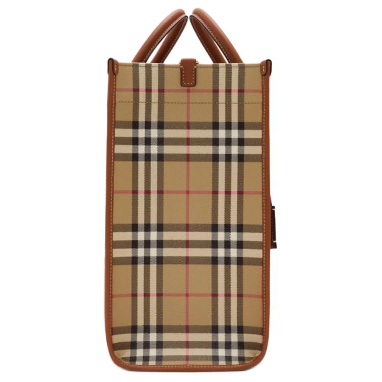 Burberry Borsa Tote a Scacchi Vintage con Bordi in Pelle, Lussuosa Borsa da Lavoro Grande Beige Archivio per Donna, Uso Ufficio e Pendolarismo Quotidiano 80975681