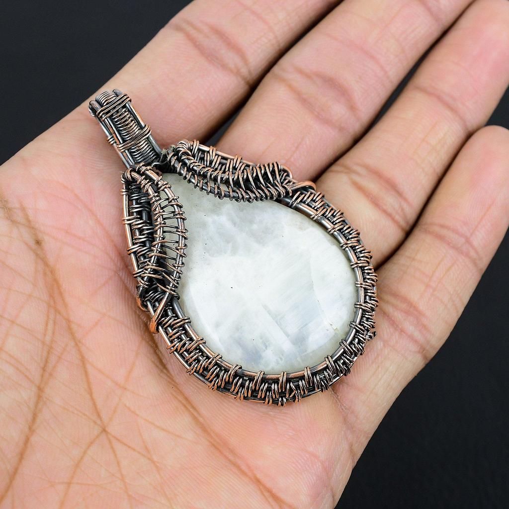 Mondstein 999 Kupferdraht umwickelter Anhänger, Handgefertigter Edelsteinanhänger, Geschenk für Mama Antikschmuck