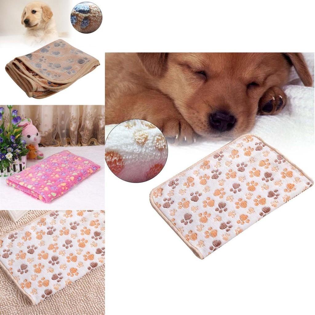 Plush Cute Pet Warm Paw Print Dog Puppy Fleece Blanket For Cozy Sleeping