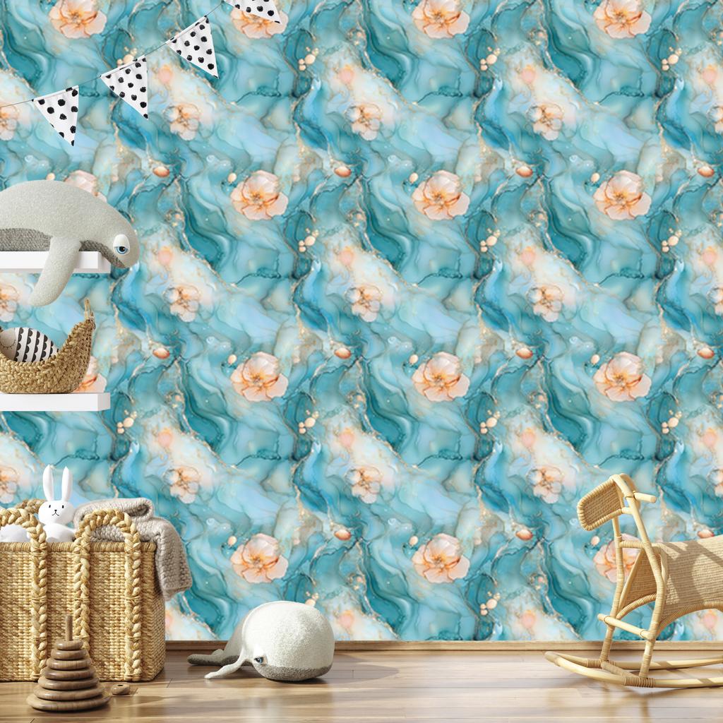 Wallpaper Ink turquoise and light gray, turquoise background 50x1000