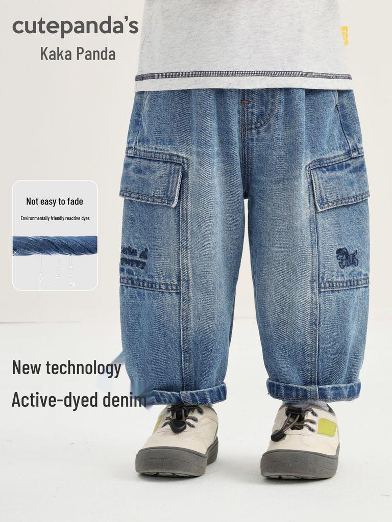 Kaka Panda Children's Spring Casual Jeans – Trendy Long Pants for Boys and Girls