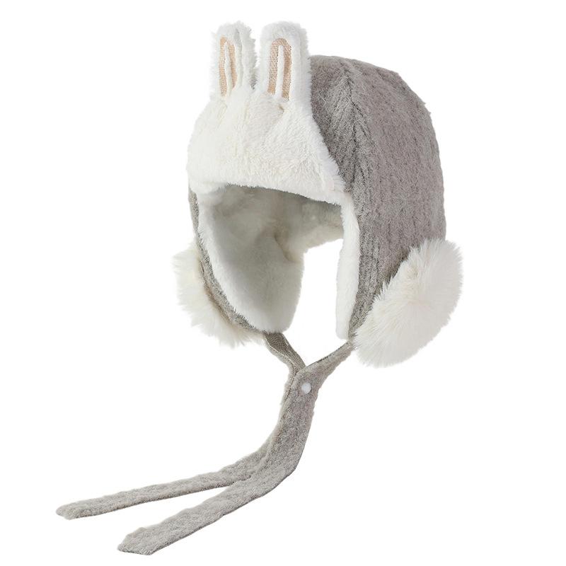Sweet and Versatile Three dimensional Rabbit Ear Plush Lei Feng Hat Autumn and Winter Outdoor Leisure Windproof Ear Protection Hat Cute Warm Hat